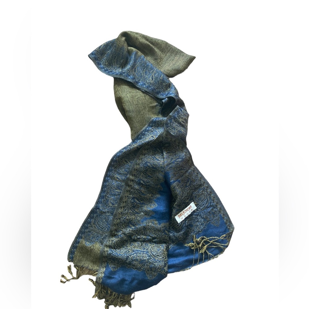 Gold and‎ Navy Scarf with Tassels Women’s